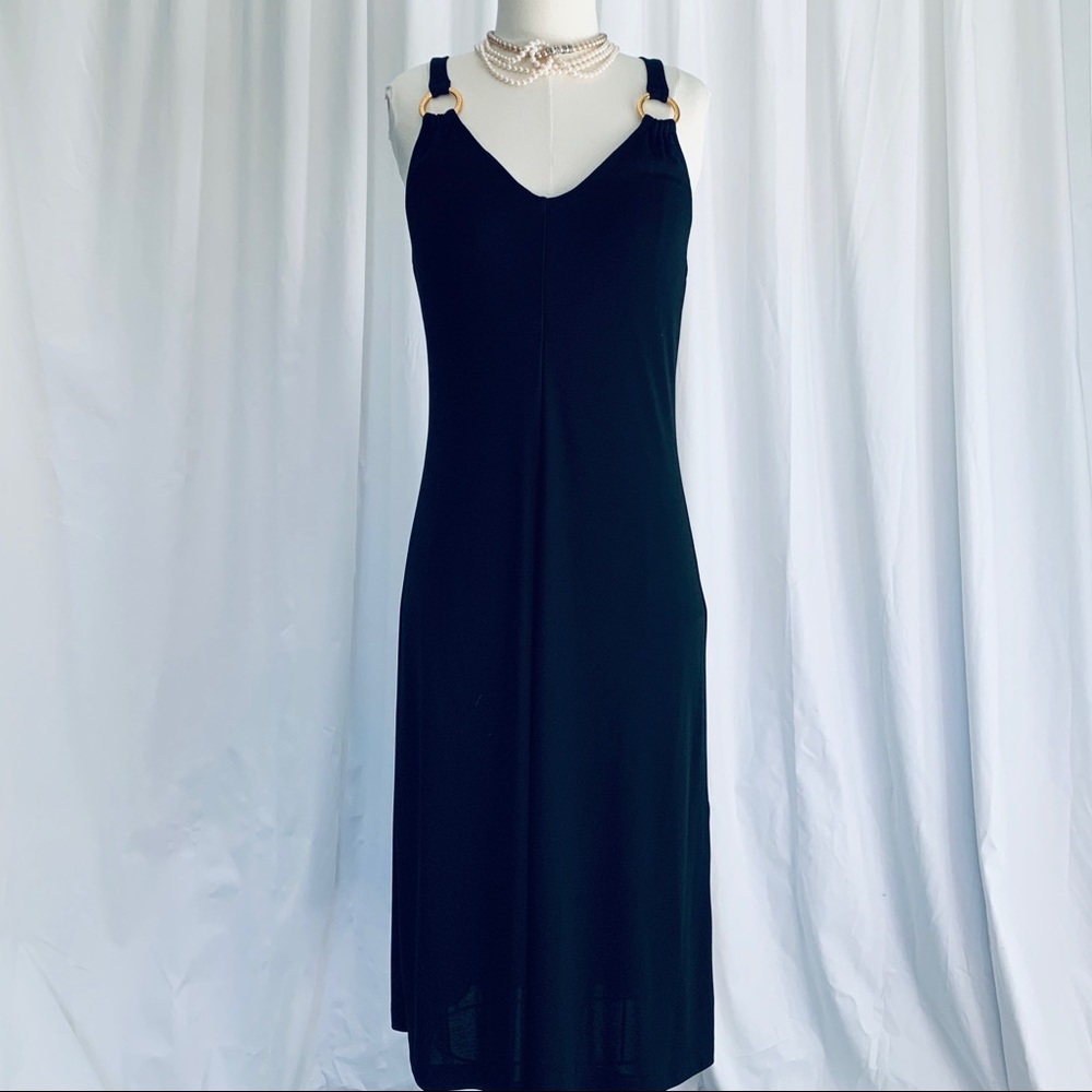 Lauren Ralph Lauren Black & Gold Midi Dress M